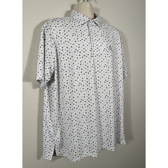 Rhoback Shirt Mens XL White Dog Paw Print Performance Golf Polo Stretch - Picture 2 of 9